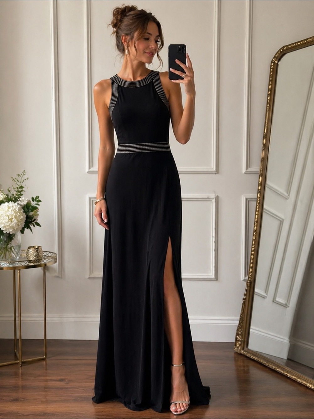 Michael Kors Black Evening Gown High Neck Slit Maxi Dress Size 4 - Picture 11 of 11